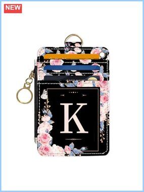 Slim RFID Wallet Credit Card Holder Letter K PU Leather Zip Travel